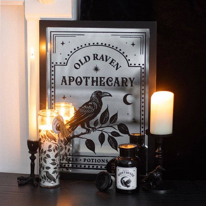 Old Raven Apothecary Gothic Mirrored Wall Art